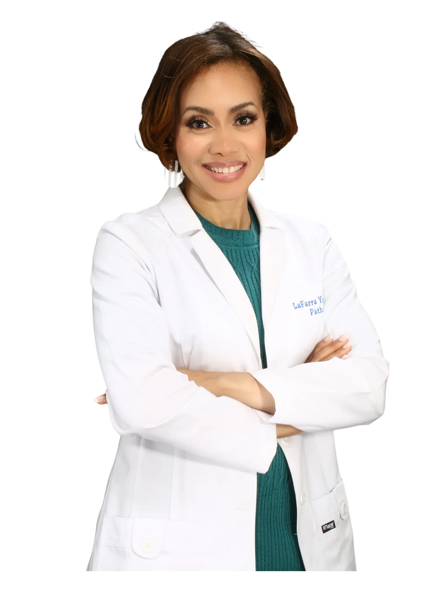 Dr. LaFarra in a white physician's coat