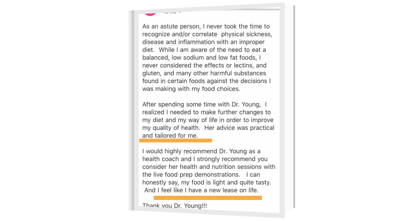 Client written testimonial shared with permission